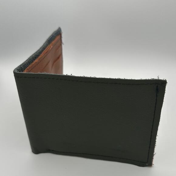 Handmade Oaxaca Leather Wallet Military Green Camel Bifold - Picture 2 of 8